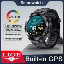 LIGE GPS Smart Watch Men 2023 NEW Outdoor Sports Watches Waterproof Fitness 24-hour Heartrate Blood Oxygen Monitor Smartwatch