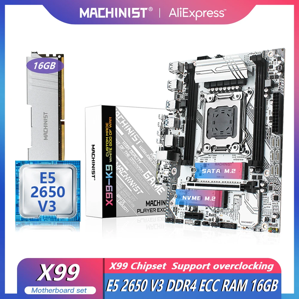 MACHINIST X99 Kit Motherboard With Xeon E5 2650 V3 CPU Set LGA 2011-3 Processor 16G(1*16) DDR4 ECC RAM Memory SSD M.2 USB 3.0 K9
MACHINIST X99 Kit Motherboard With Xeon E5 2650 V3 CPU Set LGA 2011-3 Processor 16G(1*16) DDR4 ECC RAM Memory SSD M.2 USB 3.0 K9