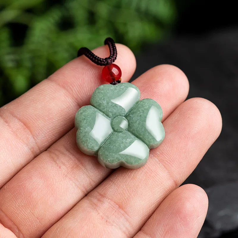 

Burmese Jade Clover Pendant Jewelry Designer Natural Luxury Green Charms Emerald Gemstone Jadeite Chinese Necklace Charm