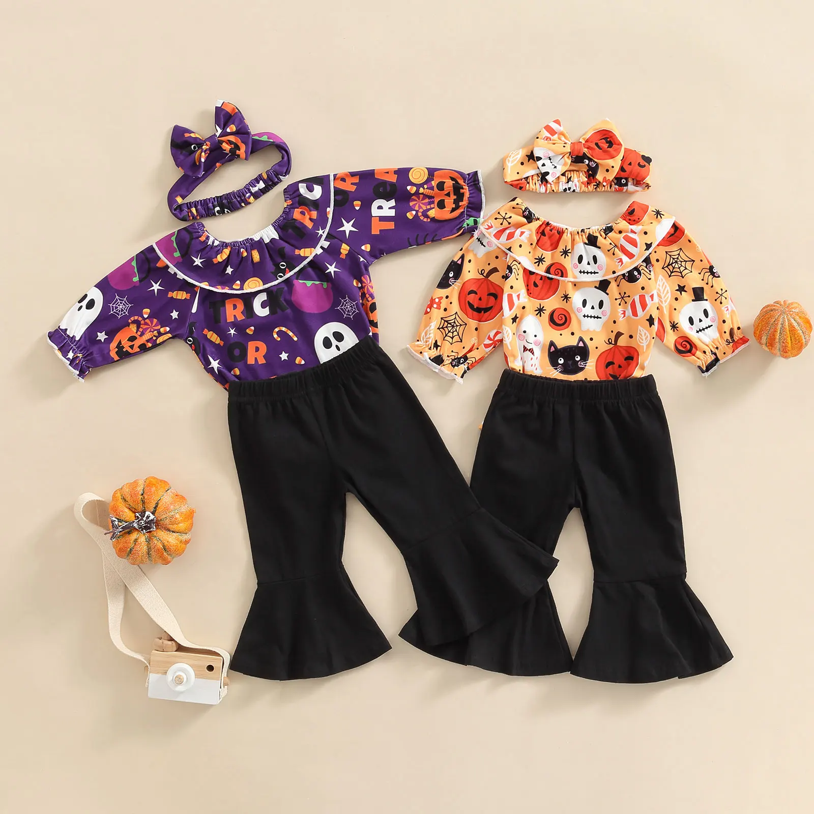 Хэллоуин, новинка, детские брюки с принтом для девочек, 3 предмета, наряды для новорожденных, Детский комплект 
Хэллоуин, новинка, детские брюки с принтом для девочек, 3 предмета, наряды для новорожденных, Детский комплект