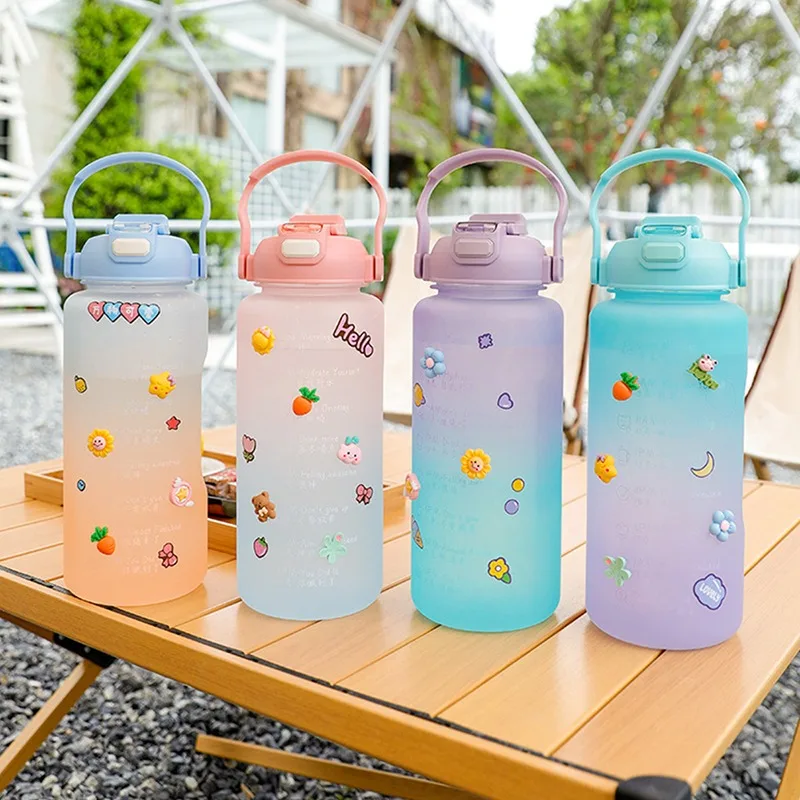 2/1.5 Liter Water Bottle with Straw Female Large Portable Travel Bottles Sports Fitness Cup Summer Cold Water with Time Scale
2/1.5 Liter Water Bottle with Straw Female Large Portable Travel Bottles Sports Fitness Cup Summer Cold Water with Time Scale
