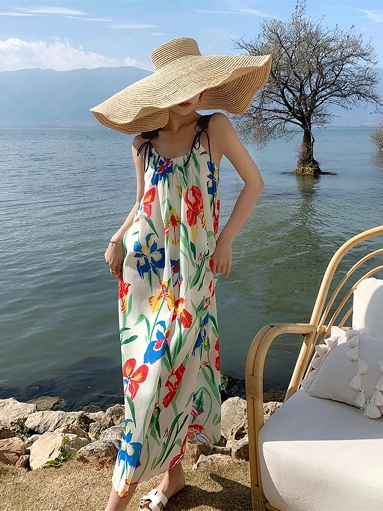 New Women Flower Print Backless Midi Dress Summer Female Sexy Sling Spaghetti Straps Beach Vestidos
New Women Flower Print Backless Midi Dress Summer Female Sexy Sling Spaghetti Straps Beach Vestidos