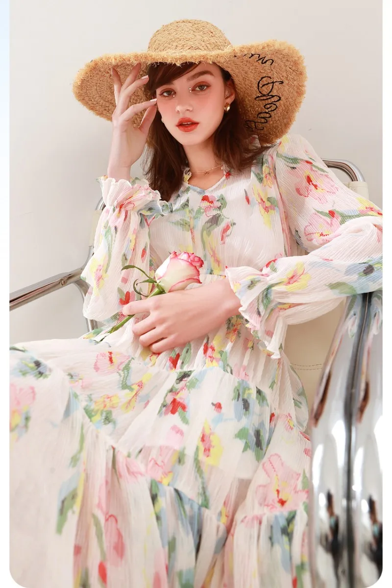 2023 New Ladies Spring Sweet Printed Elegant Party Dress V-Neck Long Sleeve Fashion Dress Floral Summer Feminine Vestidos
2023 New Ladies Spring Sweet Printed Elegant Party Dress V-Neck Long Sleeve Fashion Dress Floral Summer Feminine Vestidos