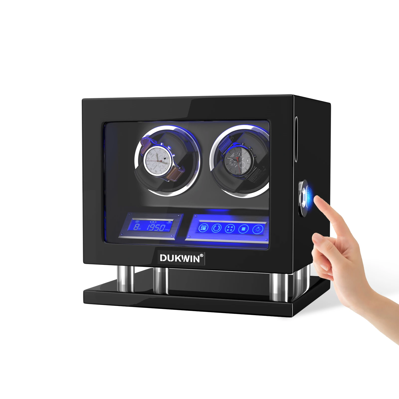 Fingerprint Unlock Watch Winder for 2 Automatic Watches with Touch Display and Interior Backlight Watches Safe Box
Fingerprint Unlock Watch Winder for 2 Automatic Watches with Touch Display and Interior Backlight Watches Safe Box