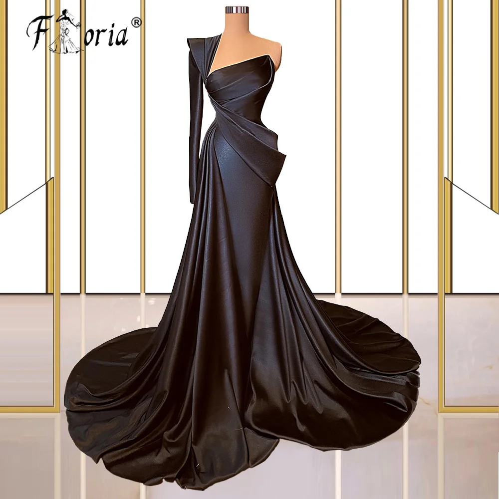 Custom Made Black Prom Dresses Long Sleeve Evening Dress Dubai Overskirt One Shoulder Satin robe de soiree Formal Party Gowns
Custom Made Black Prom Dresses Long Sleeve Evening Dress Dubai Overskirt One Shoulder Satin robe de soiree Formal Party Gowns