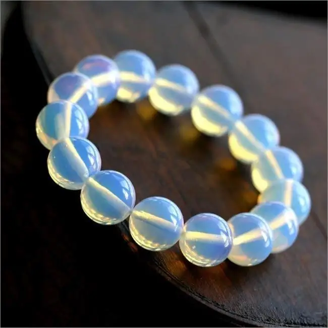 Genuine Natural 12MM White Opal Moonstone Round Gemstone Elastic Bracelet 7.5'' 
Genuine Natural 12MM White Opal Moonstone Round Gemstone Elastic Bracelet 7.5''