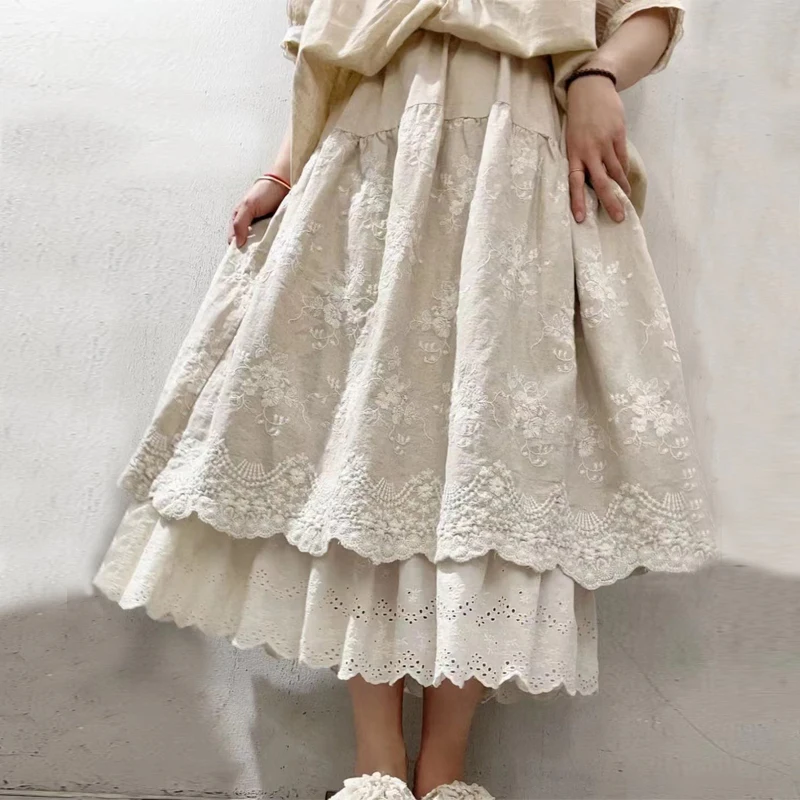 Johnature Vintage Embroidery Pathchwork Lace Women Skirts 2023 Summer New Mori Cotton Linen Ruffles Loose Japanese Skirts
Johnature Vintage Embroidery Pathchwork Lace Women Skirts 2023 Summer New Mori Cotton Linen Ruffles Loose Japanese Skirts