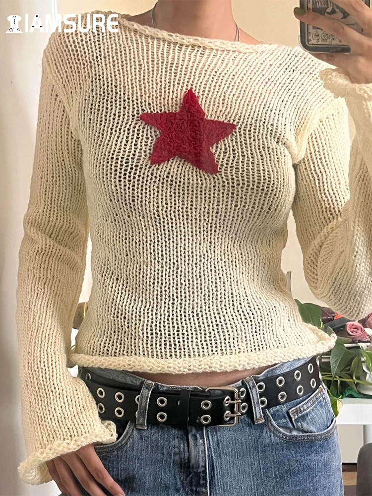 IAMSURE Casual Patchwork Star Knitted Pullovers Loose Geometric See Through O-Neck Long Sleeve Sweaters Women 2022 Spring Tops
IAMSURE Casual Patchwork Star Knitted Pullovers Loose Geometric See Through O-Neck Long Sleeve Sweaters Women 2022 Spring Tops