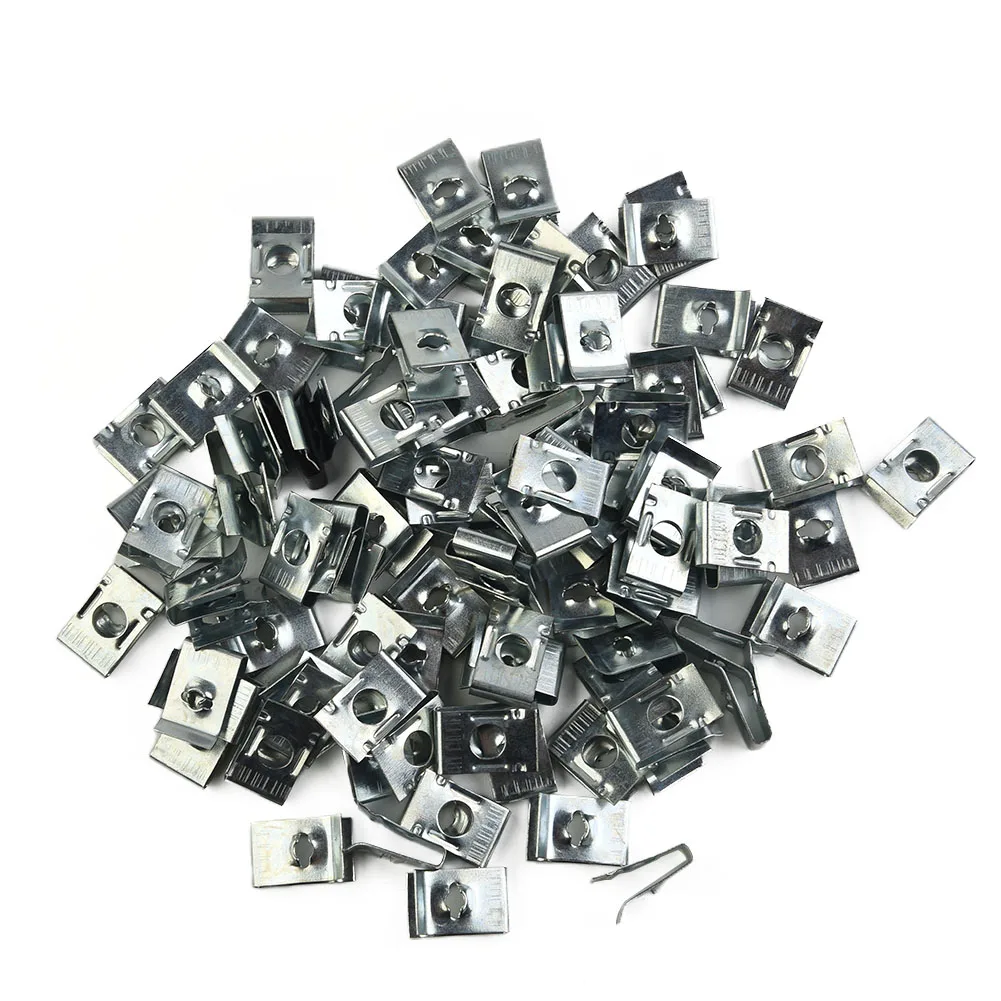 100x Fastener Clips Metal Iron U-Type Clips For Car Bumper Fender Trim Panel Fastener Silver For M4, M5 Screws
100x Fastener Clips Metal Iron U-Type Clips For Car Bumper Fender Trim Panel Fastener Silver For M4, M5 Screws
