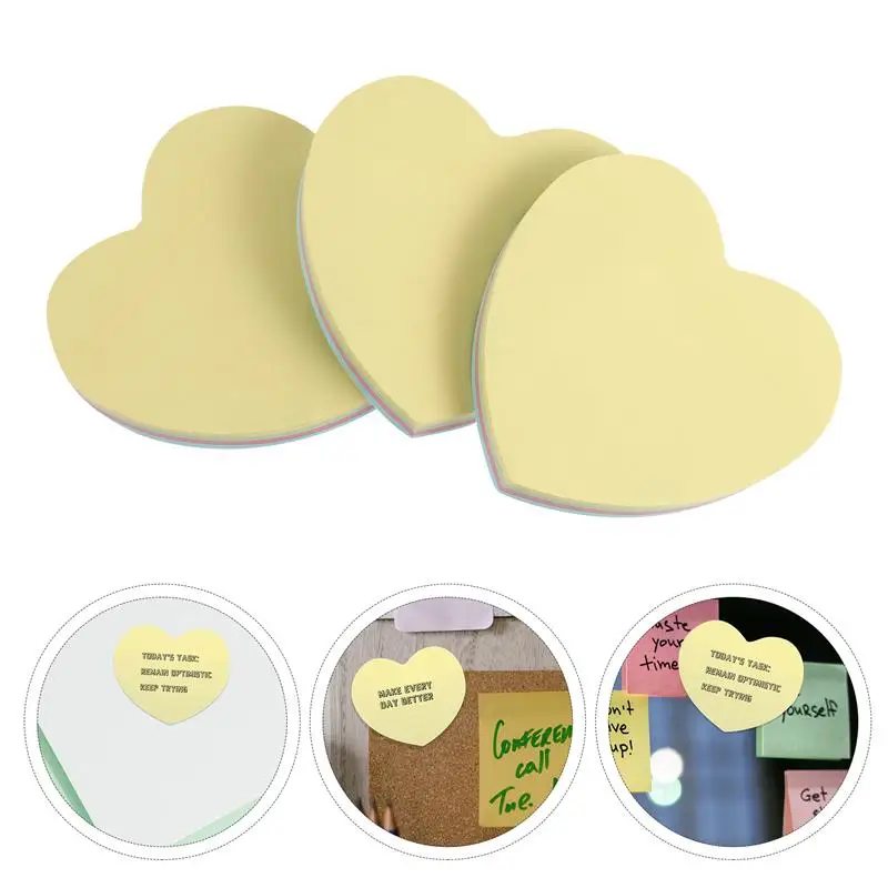 

3pcs Heart-shaped Sticky Pads Posted Self-Adhesive Paper Notes Facilitated Stickers Notepads(mixed color)