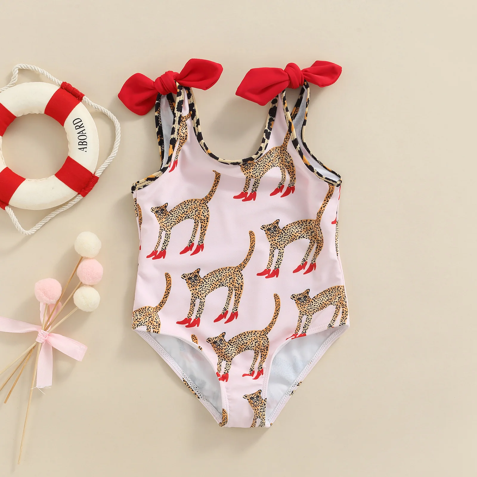 

2-6Y Baby Girls Bikini Kids Swimwear Sleeveless Animal Print Bowknot Swimsuits Children Beachwear Toddler Bathing Suits