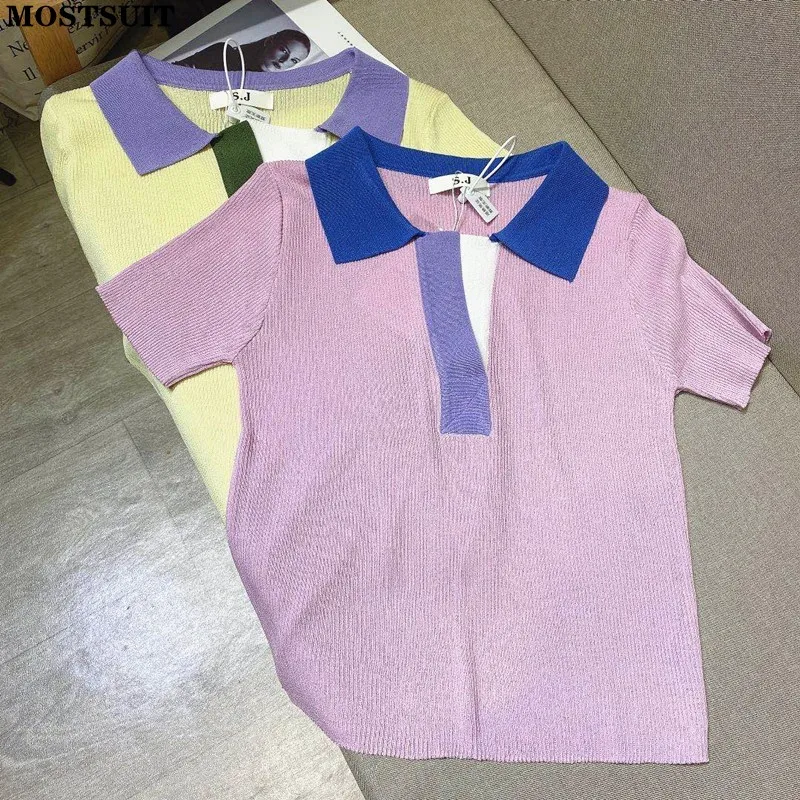 2022 Summer Korean Style Knit Sweater Tshirt Women Fashion Ladies Contrast Color Pullover Top Short Sleeve Slim Chic Knitwear
2022 Summer Korean Style Knit Sweater Tshirt Women Fashion Ladies Contrast Color Pullover Top Short Sleeve Slim Chic Knitwear