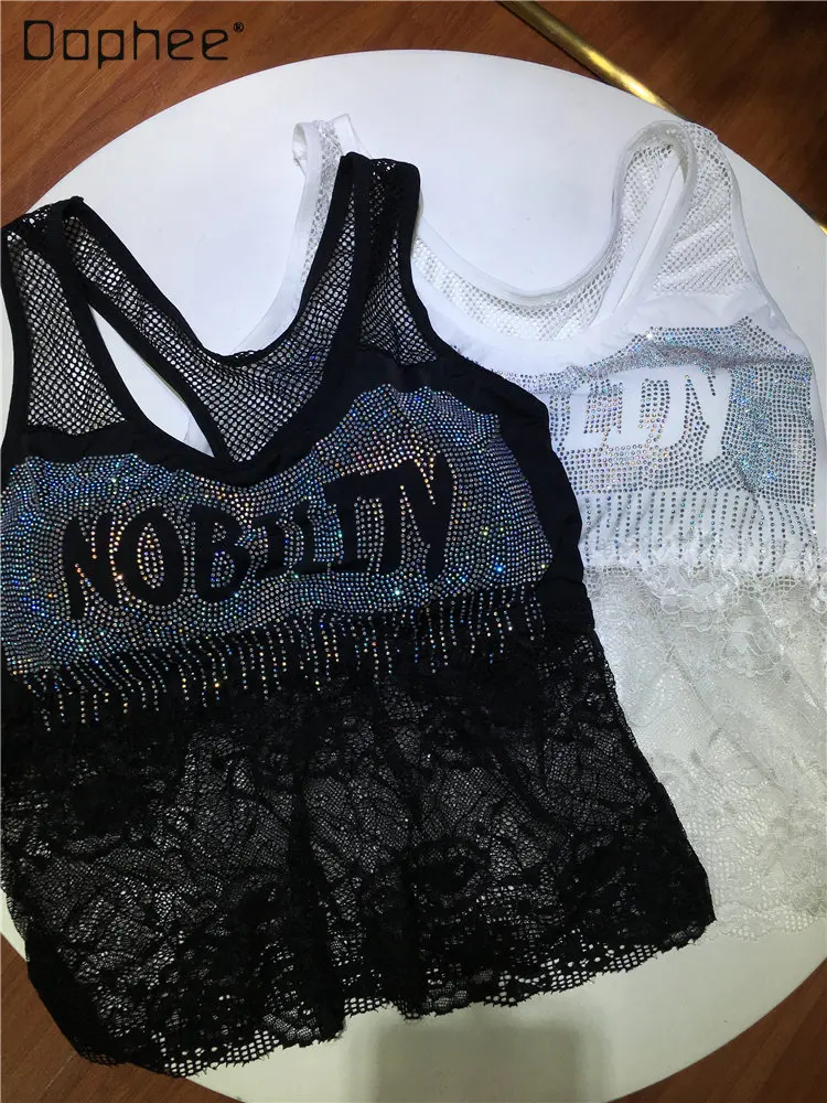 Heavy Industry Diamond Lace Stitching Women's Vest 2023 Summer New Sexy Hollow Out Ice Cotton Top Korean Fashion Clothing
Heavy Industry Diamond Lace Stitching Women's Vest 2023 Summer New Sexy Hollow Out Ice Cotton Top Korean Fashion Clothing