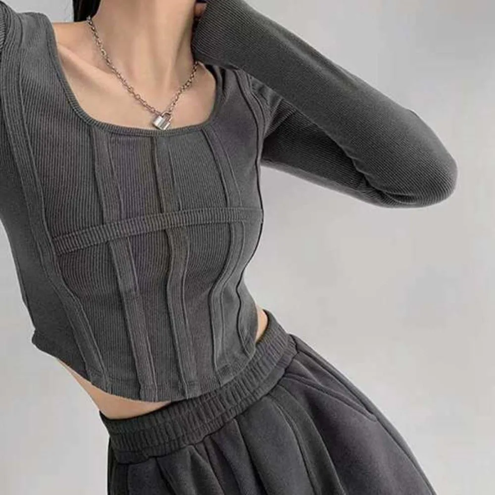 Spring Street Style Long Sleeve Base T Shirt Large Square Collar Casual Korean Women Tshirt Tees Autumn Tops
Spring Street Style Long Sleeve Base T Shirt Large Square Collar Casual Korean Women Tshirt Tees Autumn Tops