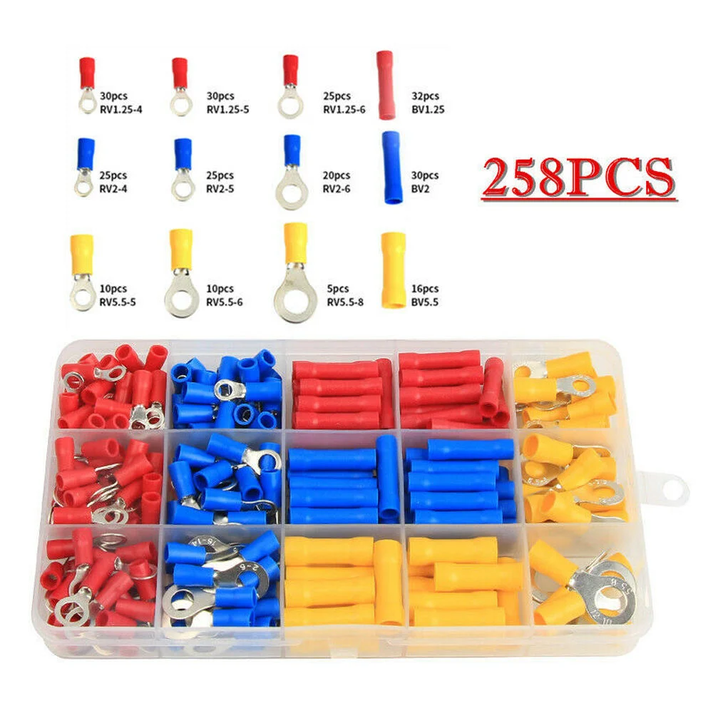 258PCS Assorted Crimp Terminals AWG 22-10 Insulated Electrical Wire Cable Butt Bare Crimping Connector Kit
258PCS Assorted Crimp Terminals AWG 22-10 Insulated Electrical Wire Cable Butt Bare Crimping Connector Kit