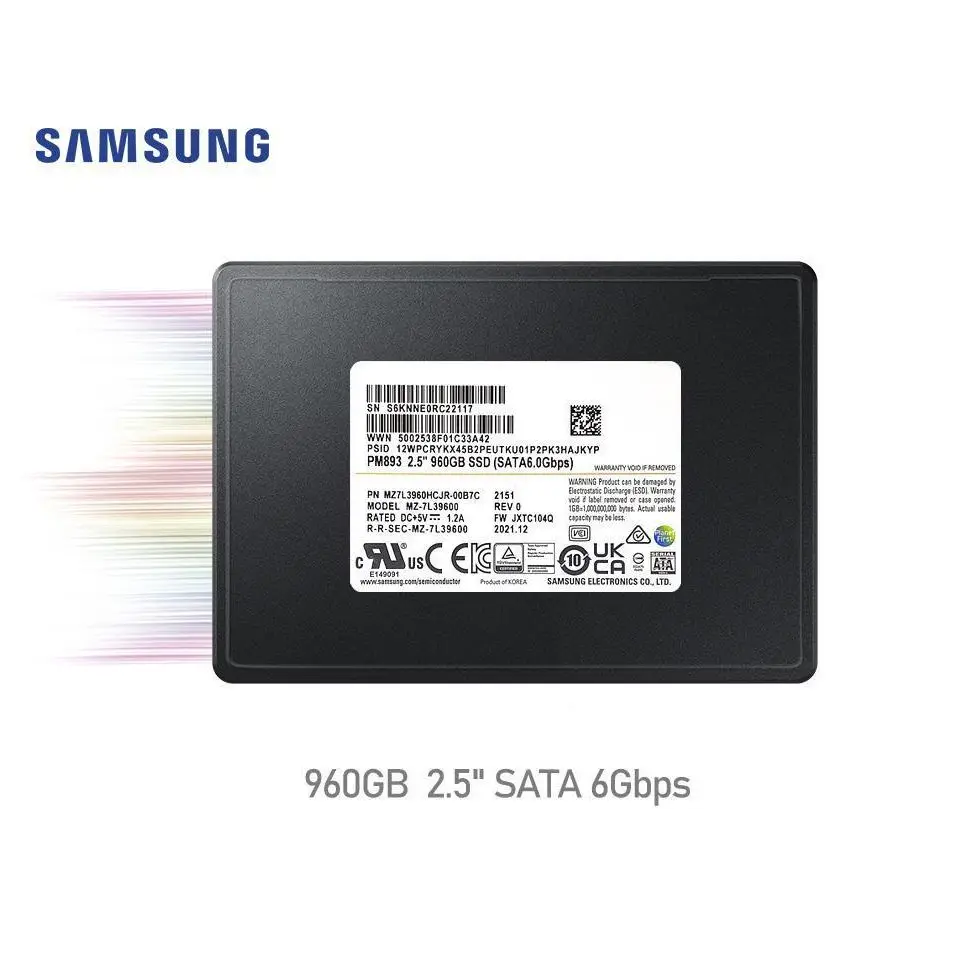 

NEW SAMSUNG PM893 960G SSD SATA 6Gb/s 2.5inch MZ7L3960HCJR-00A07 Enterprise Server Internal Solid State Drive Hard Disk