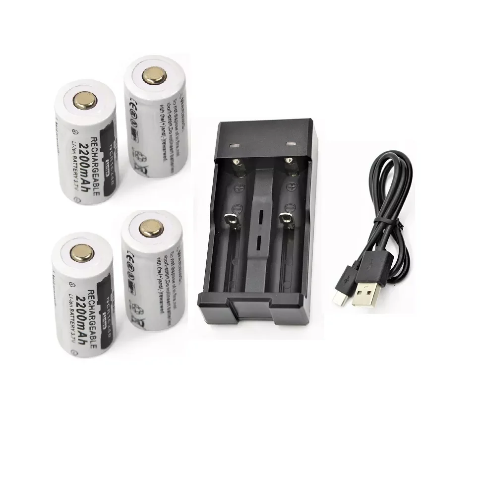 4pcs 3.7v 2200mAh CR123A rechargeable lithium battery+1pcs USB Charger 16340 18650 18500 14500 CR123A Battery Charger
4pcs 3.7v 2200mAh CR123A rechargeable lithium battery+1pcs USB Charger 16340 18650 18500 14500 CR123A Battery Charger