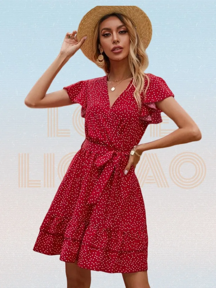 Polka Dot Self Tie Ruffle Hem Dress Summer 2022 V-neck Short Sleeve Office Lady Dress Women Chiffon Dress Robe Femme
Polka Dot Self Tie Ruffle Hem Dress Summer 2022 V-neck Short Sleeve Office Lady Dress Women Chiffon Dress Robe Femme