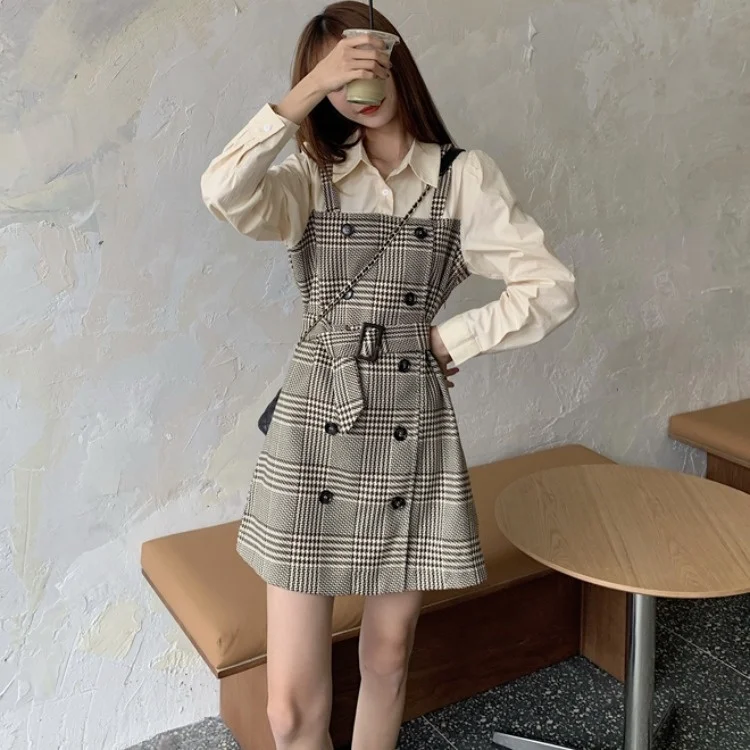 Korean Ins Plaid Dress Women's Double Breasted Medium Length Waist Skirt Shirt Two Piece Set Free Belt
Korean Ins Plaid Dress Women's Double Breasted Medium Length Waist Skirt Shirt Two Piece Set Free Belt