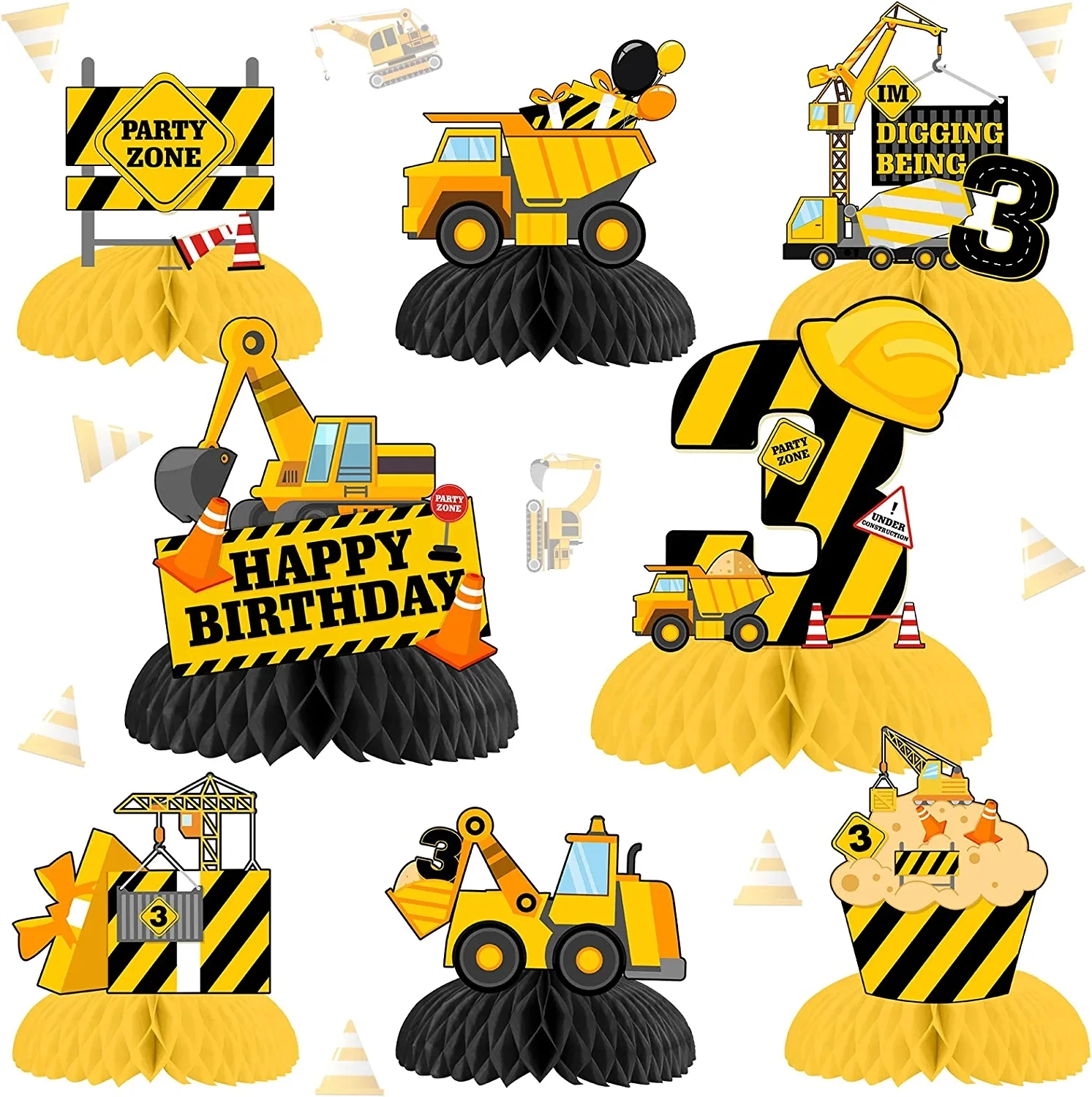 8pcs Construction Honeycomb Centerpieces Dump Truck Birthday Table Topper Vehicle 3 Years Birthday Party Decorations for Boys
8pcs Construction Honeycomb Centerpieces Dump Truck Birthday Table Topper Vehicle 3 Years Birthday Party Decorations for Boys