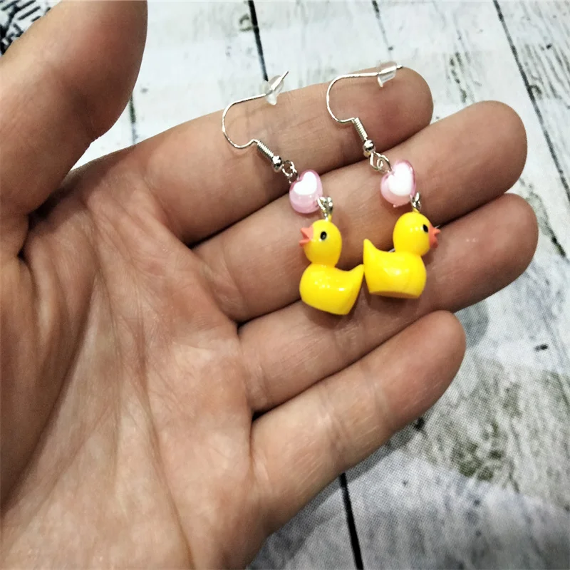 cute tacky kitsch rubber ducky duck heart charm dangle statement novelty earrings,Kawaii Earrings, duck Earrings,Animal Jewelry