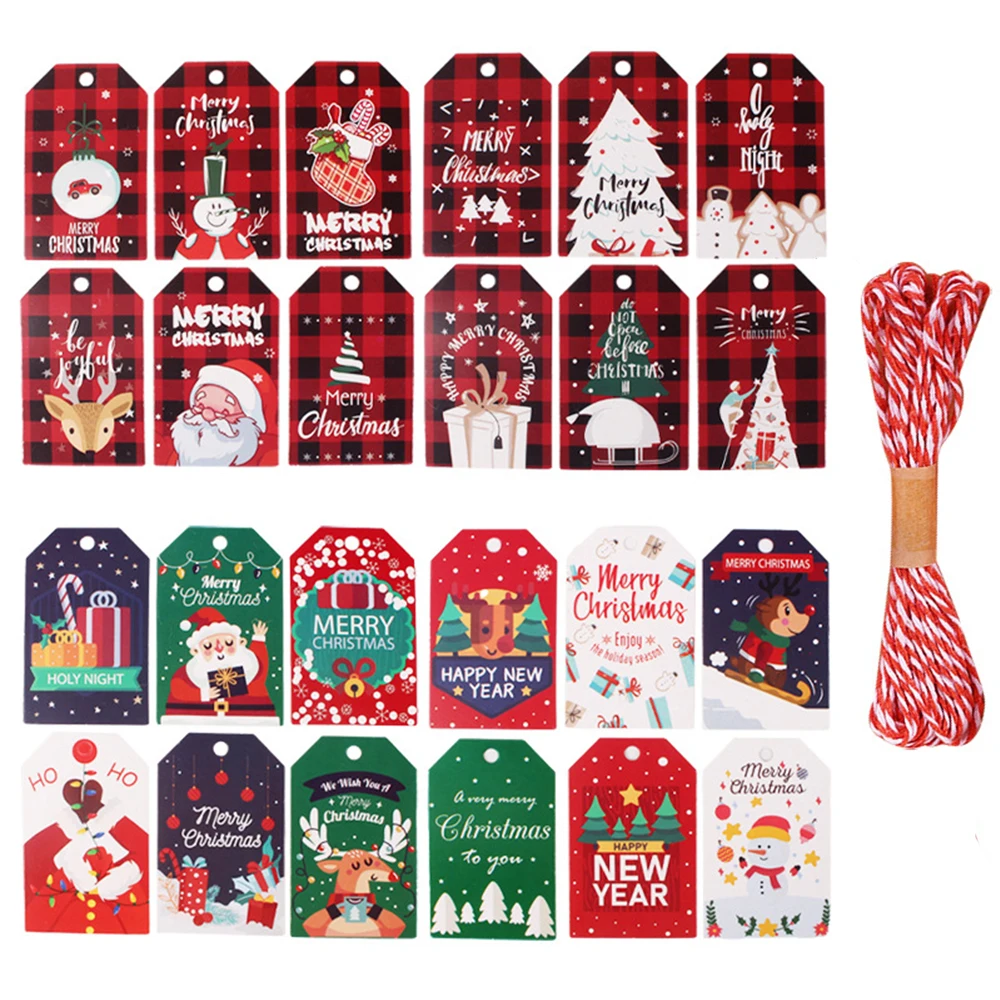 

48Pcs Christmas Kraft Paper Tag Gift Wrapping Labels Xmas Hang Tags Party Cards Decoration DIY Santa Claus Wish Card Supplies