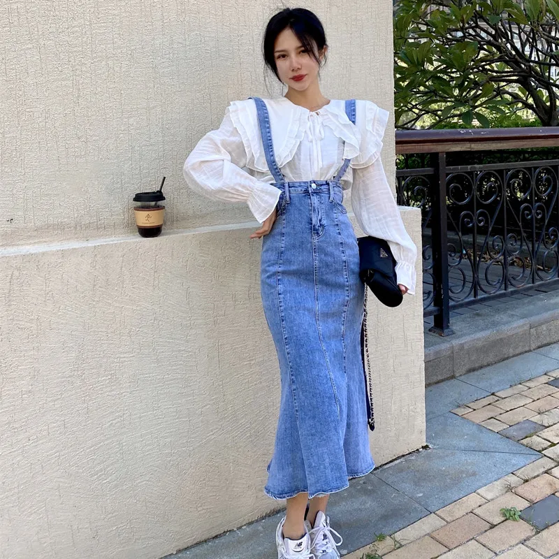 2022 New Women's Fashion Explosion Korea Style A-line High Waisted Ruffle Strap Casual Denim Commute for Summer Cotton Skirts
2022 New Women's Fashion Explosion Korea Style A-line High Waisted Ruffle Strap Casual Denim Commute for Summer Cotton Skirts