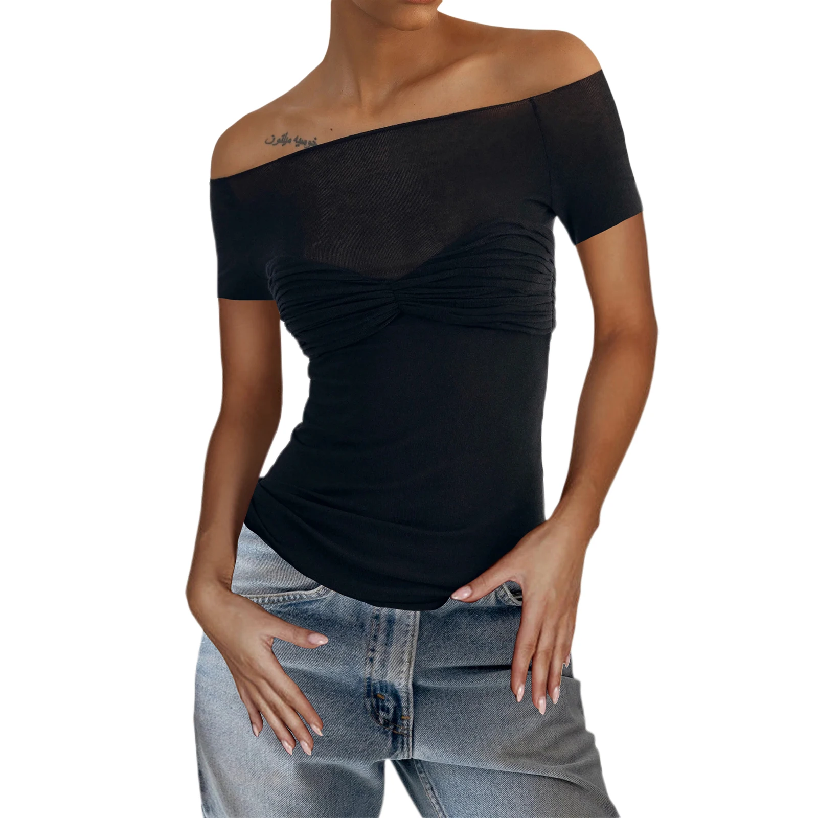 Women Summer Sheer Mesh Patchwork T-Shirts Solid Color See Through Crop Top Short Sleeve Tee Shirt Going Out Tops 
Women Summer Sheer Mesh Patchwork T-Shirts Solid Color See Through Crop Top Short Sleeve Tee Shirt Going Out Tops