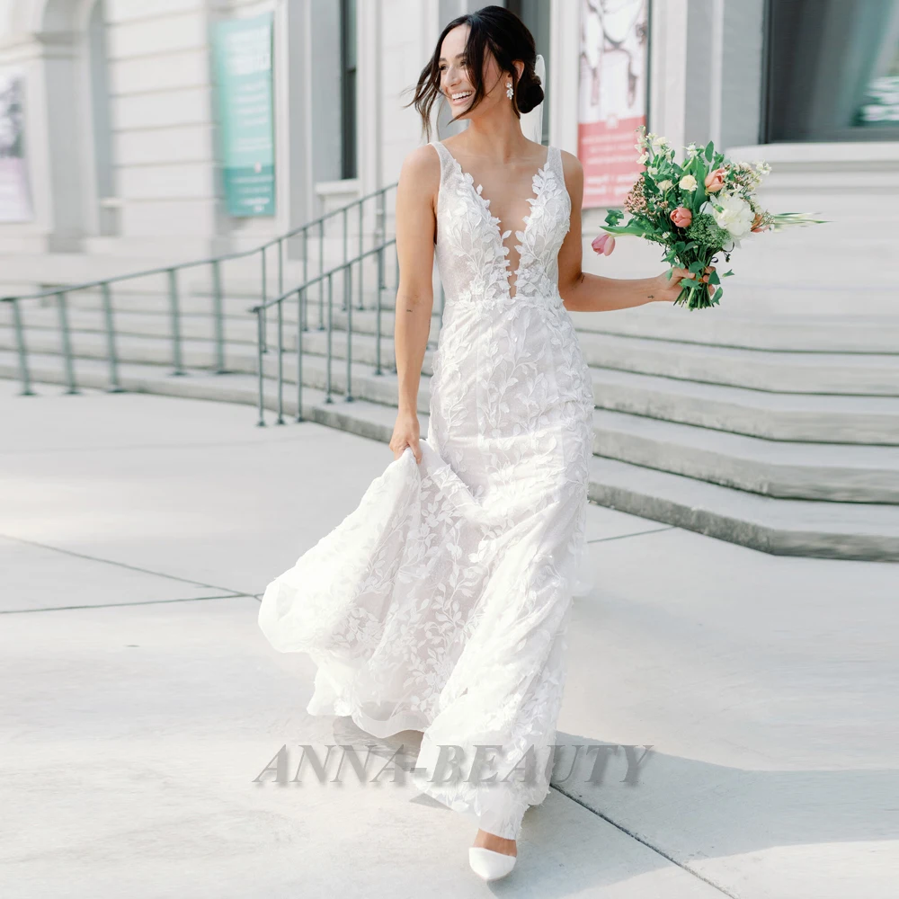 Anna Mermaid Appliques Wedding Dresses For Women Tulle Sleeveless Trendy Tank V Neck Backless Court Train Vestidos De Novia
Anna Mermaid Appliques Wedding Dresses For Women Tulle Sleeveless Trendy Tank V Neck Backless Court Train Vestidos De Novia