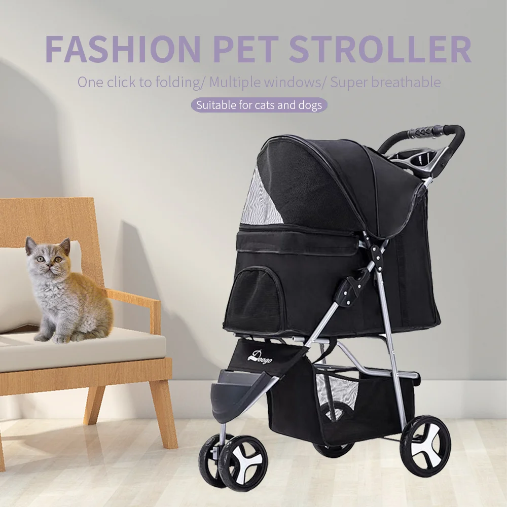 

Cat Dog Three-Wheeled Stroller Lightweight Folding Pet Stroller Disabled Elderly Pets Out Of Transport Cart Teddy Travel Walker