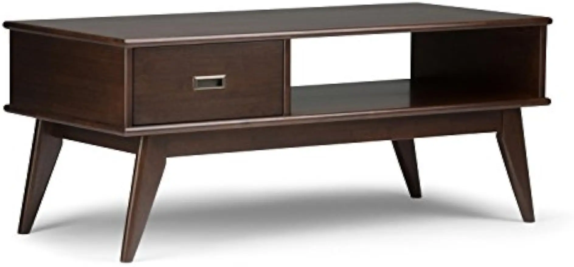 

Однотонный кофейный столик Draper из твердой древесины, 48 дюймов, широкий прямоугольный, коричневого цвета, для гостиной и семейной комнаты