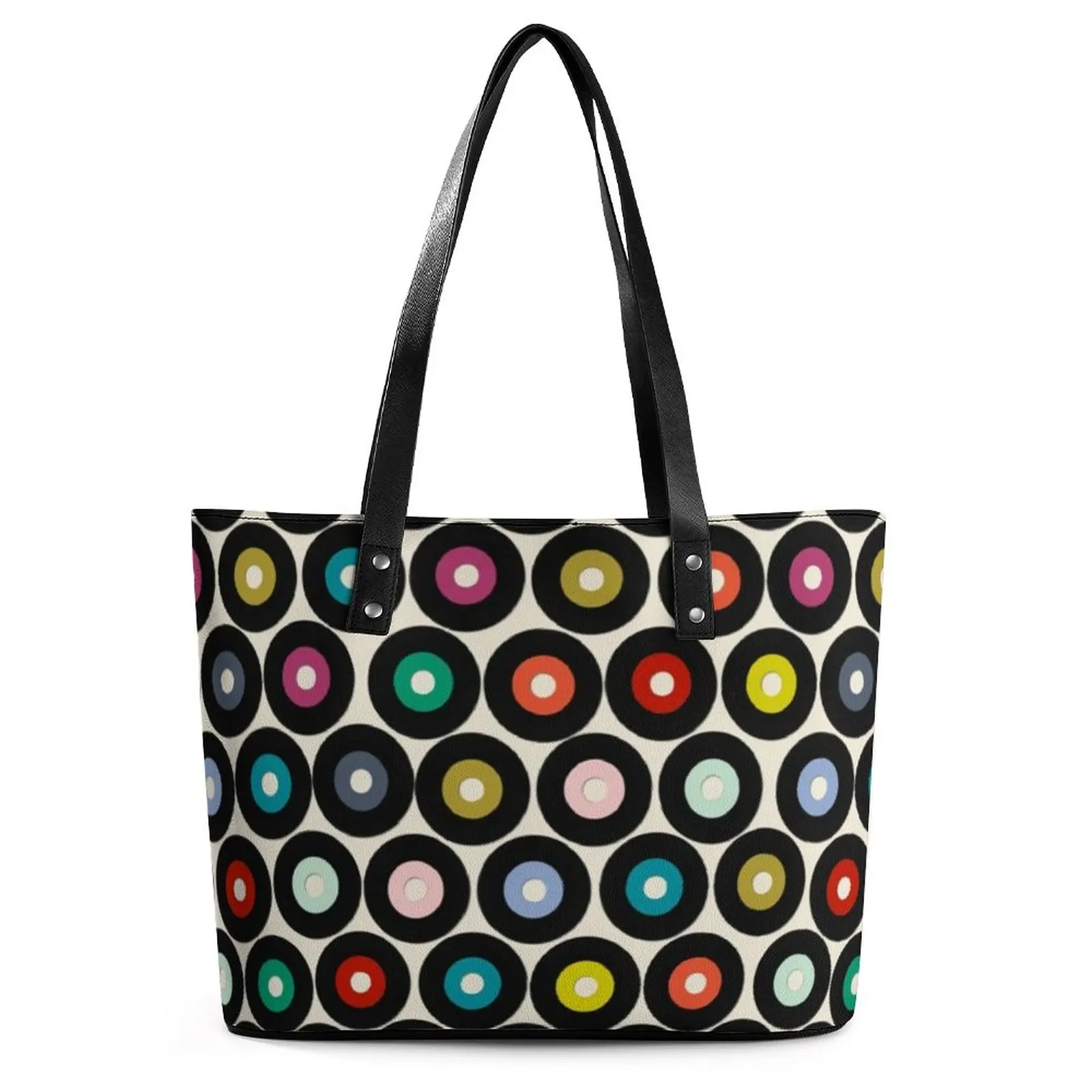 Colorful Vinyl Records Handbags Retro Pattern Top-Handle Tote Bag Casual PU Leather Shoulder Bag Women Travel Designer Hand Bags 
Colorful Vinyl Records Handbags Retro Pattern Top-Handle Tote Bag Casual PU Leather Shoulder Bag Women Travel Designer Hand Bags