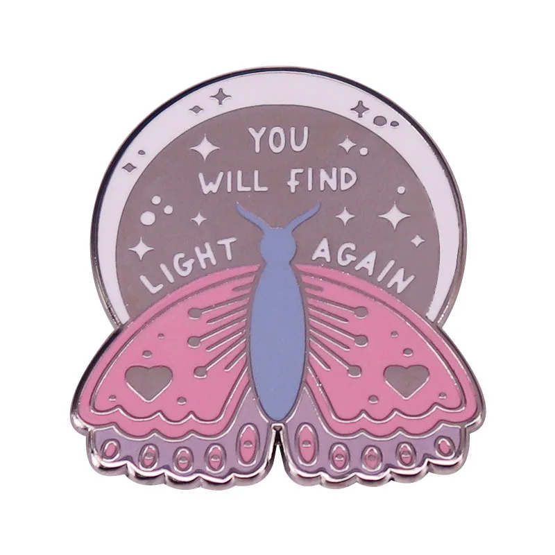 You Will Find Light Again Pink Moth Positive Energy Letters Metal Enamel Clothes Hat Bag Coats Lapel Badge Brooch Pin
You Will Find Light Again Pink Moth Positive Energy Letters Metal Enamel Clothes Hat Bag Coats Lapel Badge Brooch Pin