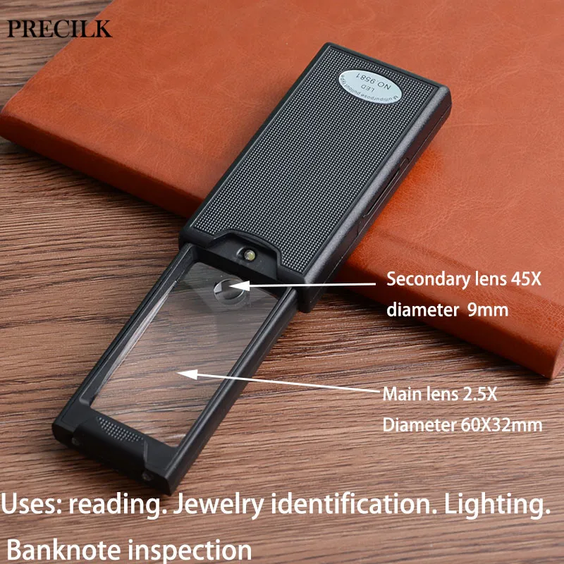 2 LED 1 UV Light Pull-out Handheld Screen Magnifier Loupe Repair Magnifying Glass Reading Book Identification Antique Jewelry
2 LED 1 UV Light Pull-out Handheld Screen Magnifier Loupe Repair Magnifying Glass Reading Book Identification Antique Jewelry