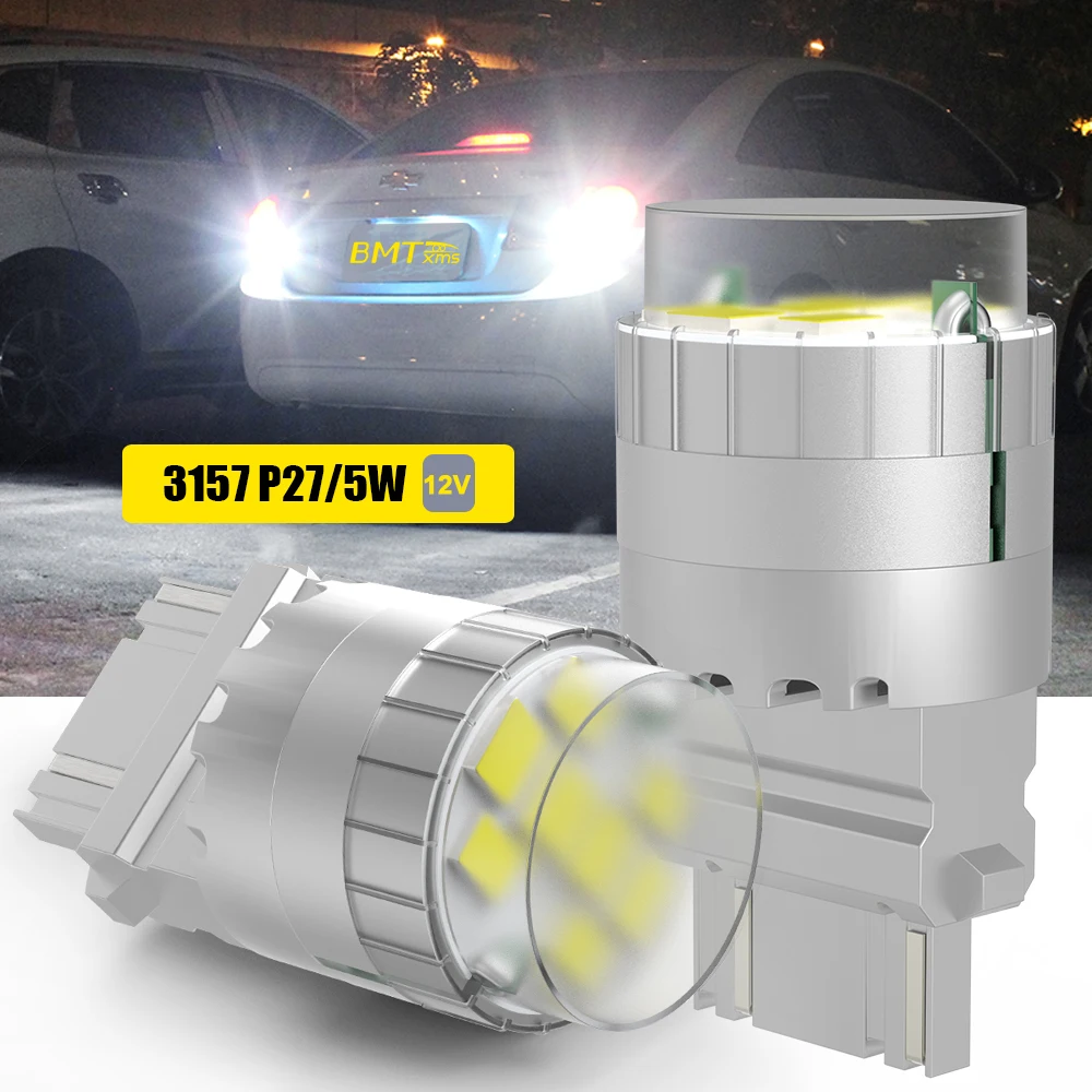 

BMTxms 2pcs LED Reverse Canbus Bulbs T25 3157 P27/5W Led Backup Lamp White Daytime Running Light Super Bright Auto Signal Lights