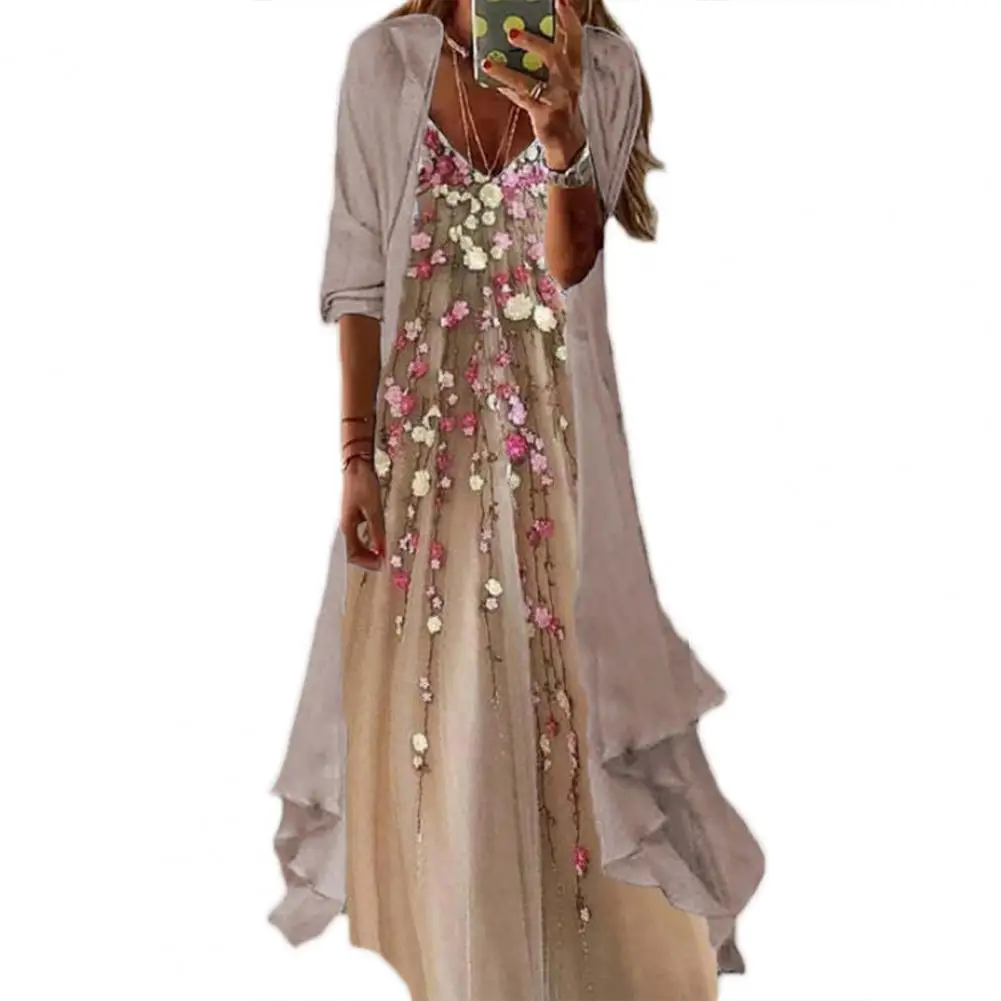 2pcs/set Women's Printed A-Line Casual Elegant Dress Cardigan Suspenders Suspenders V-Neck Long Dress Long-Sleeve Suit
2pcs/set Women's Printed A-Line Casual Elegant Dress Cardigan Suspenders Suspenders V-Neck Long Dress Long-Sleeve Suit
