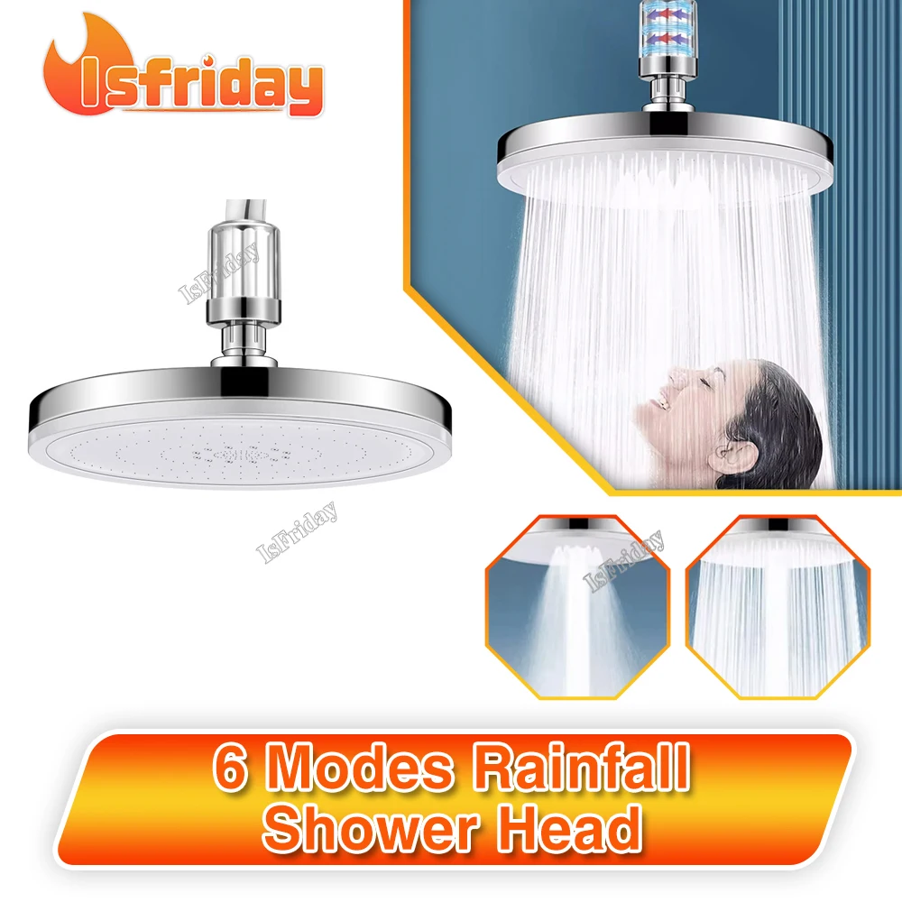 

Newest ! 6 Modes Rainfall Shower Head Top Spray Pressurized Shower Pressurized Single Head Shower Shower for Household Showers