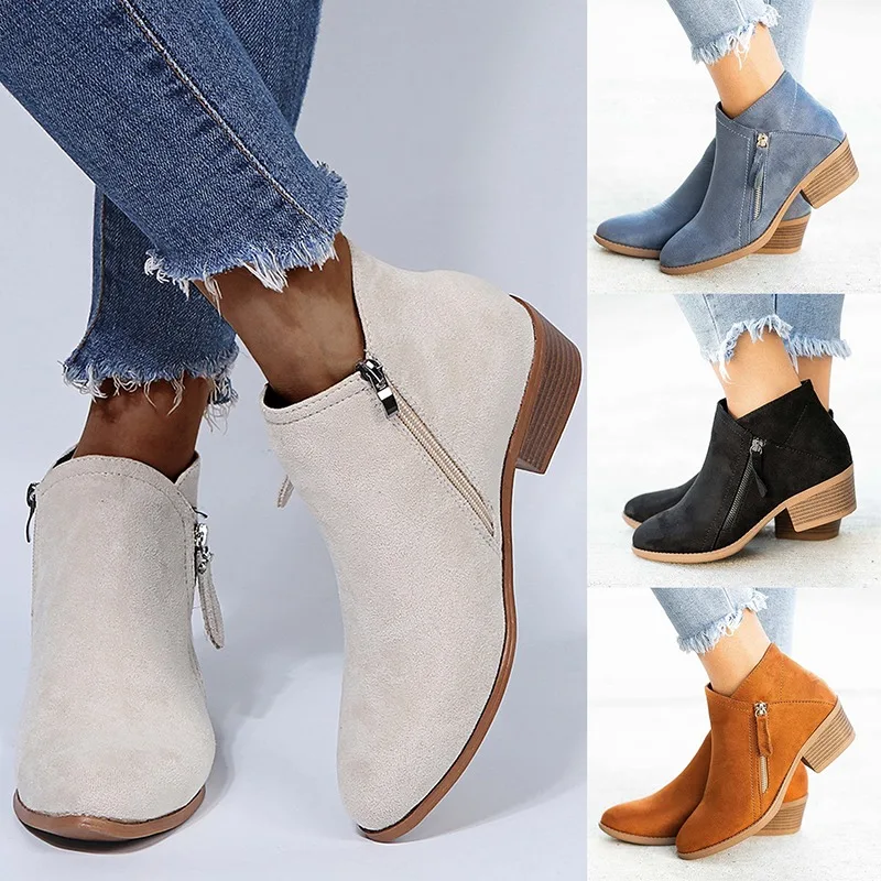 Women's Boots Flock Woman Ankle Boors Mid Heel Retro Short Booties Women 2022 Fashion Winter Boots Pointed Toe Zipper 
Women's Boots Flock Woman Ankle Boors Mid Heel Retro Short Booties Women 2022 Fashion Winter Boots Pointed Toe Zipper