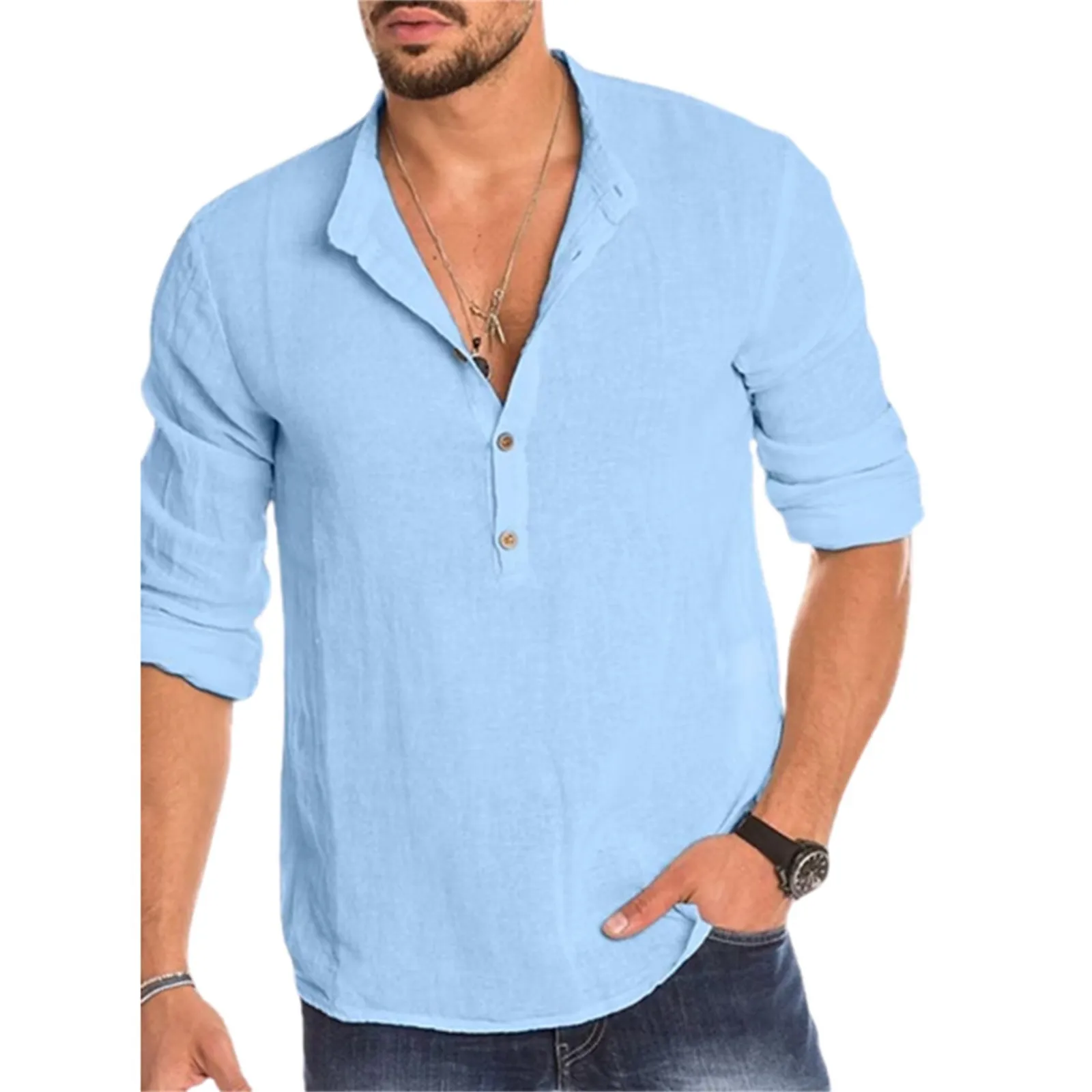 Button Stand Neck Shirts For Fashion Men'S Henley-Shirt Casual Solid Shirt Autumn Spring Long Sleeve Top Streetwear Blouses
Button Stand Neck Shirts For Fashion Men'S Henley-Shirt Casual Solid Shirt Autumn Spring Long Sleeve Top Streetwear Blouses