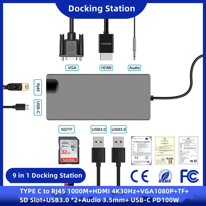 Док-станция с разъемами типа C и HDMI на 4K, 30 Гц, USB 3,0 
Док-станция с разъемами типа C и HDMI на 4K, 30 Гц, USB 3,0