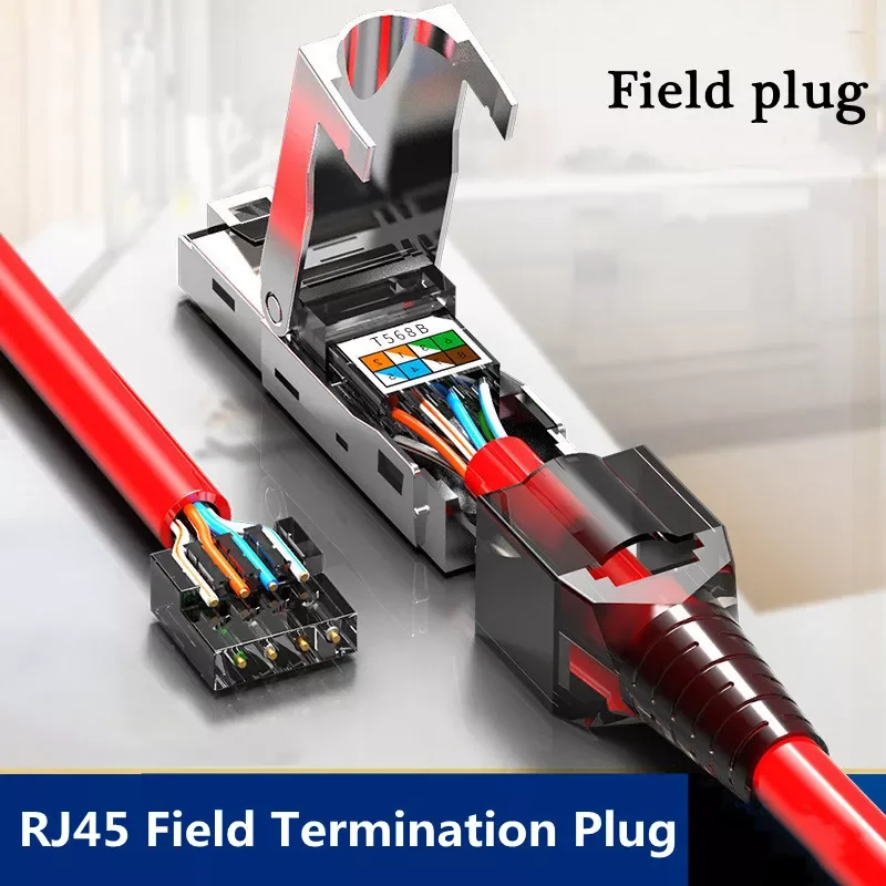 RJ45 8P8C STP Shielded Toolless Field Connector - RJ45 Termination Plug for Cat6 Cat6A Cat7 23AWG Solid Installation Cable
RJ45 8P8C STP Shielded Toolless Field Connector - RJ45 Termination Plug for Cat6 Cat6A Cat7 23AWG Solid Installation Cable