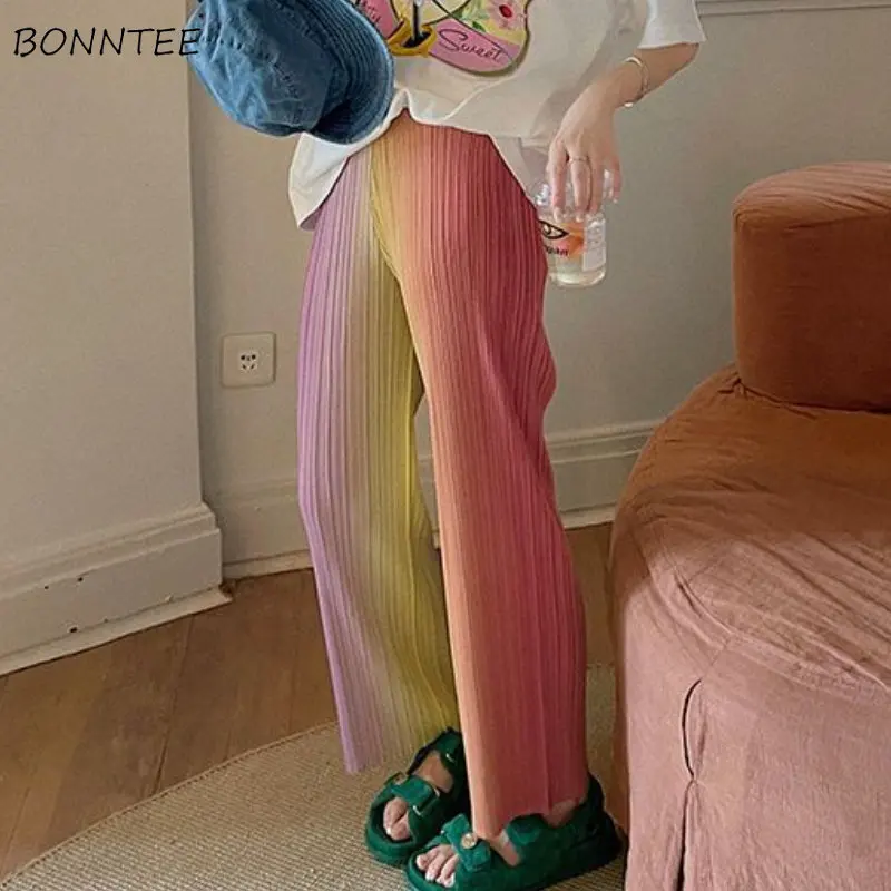 

Wide Leg Pants Women Gradient Loose Folds Streetwear Chic Summer Casual All-match Harajuku Fashion Teens Vintage Thin Trousers