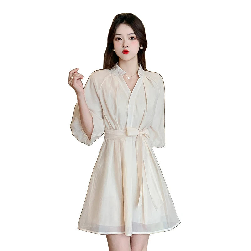 

Advanced Sense of French Lantern Sleeve Chiffon Dress Fashion Versatile Summer 2023 Short Section High Waist Thin Women Dress