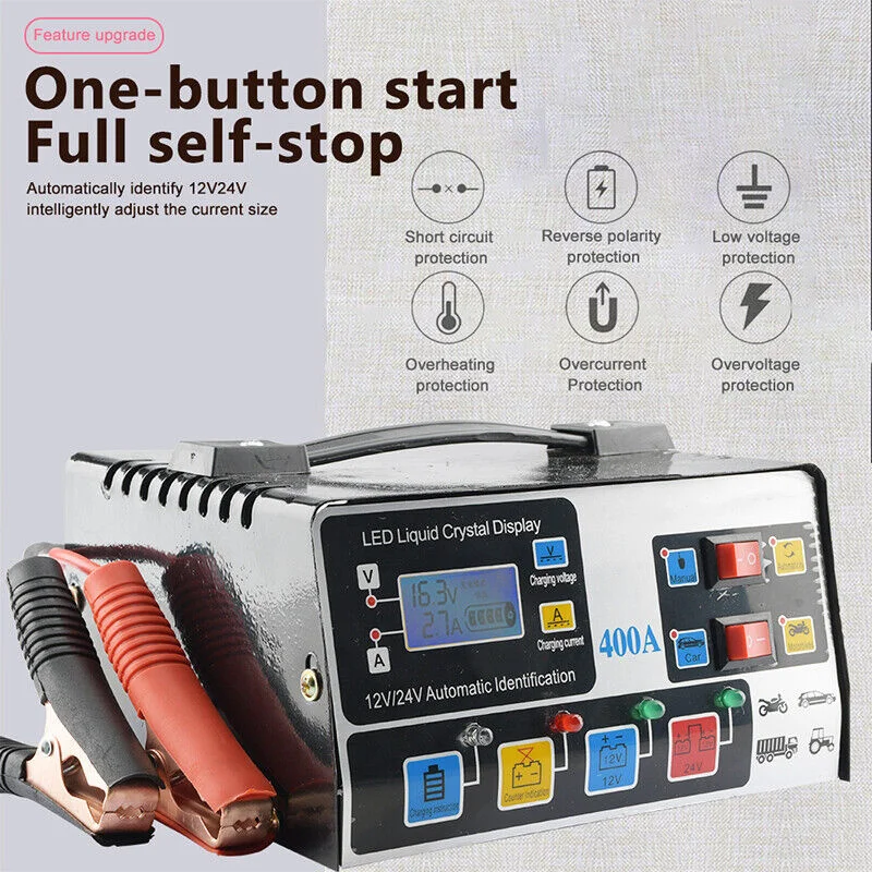 12V/24V Car Battery Charger Automobile Intelligent Power Puls Repair Chargers High-power Truck Fast Charger
12V/24V Car Battery Charger Automobile Intelligent Power Puls Repair Chargers High-power Truck Fast Charger