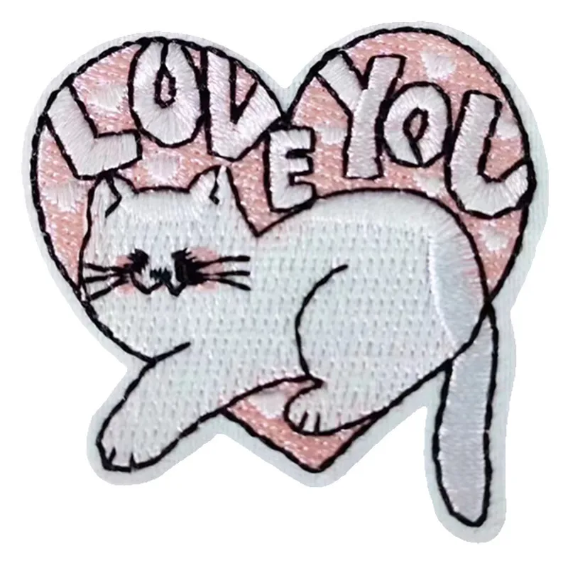 

Embroidery Fashion Patch Cat Love Heart Deal with it Iron on patch for clothes Appliques T shirt Women Men Diy Free Shipping