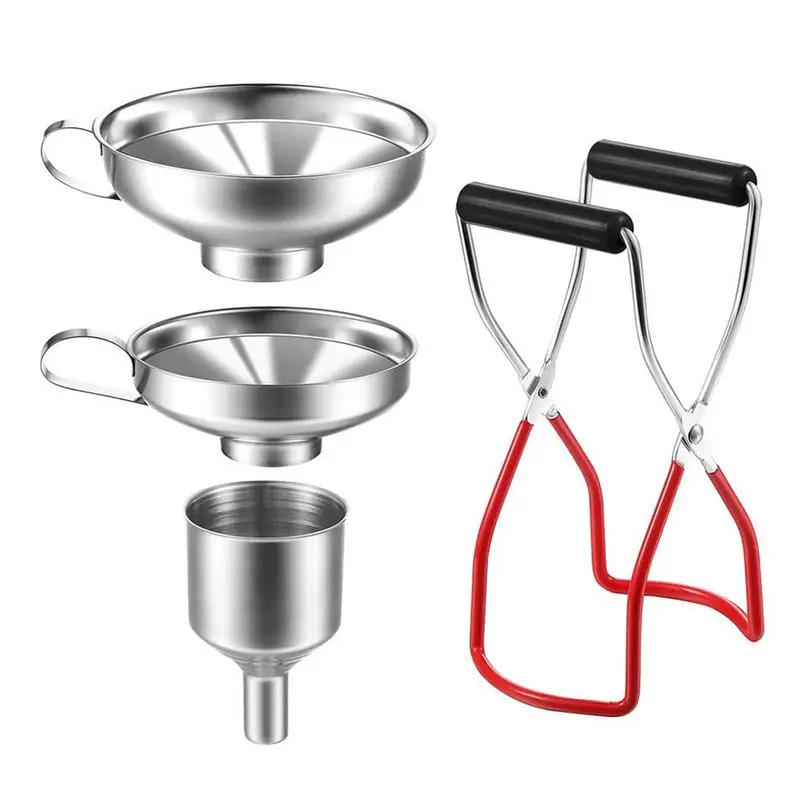 New Stainless Steel Wide Mouth Funnel Can Lifting Tongs Set Funnel Hoopers Filter Canning Jar Lifter With Grip Mason Jar Glass
New Stainless Steel Wide Mouth Funnel Can Lifting Tongs Set Funnel Hoopers Filter Canning Jar Lifter With Grip Mason Jar Glass