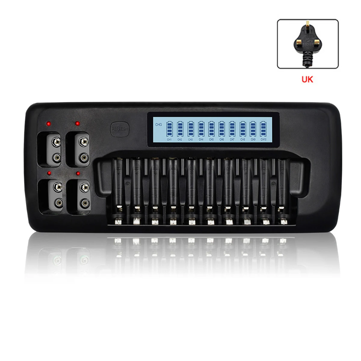 

14-Slot LCD Smart Battery Charger with Discharge Function for AA AAA 9V Ni-MH Li-ion Rechargeable Batteries 14-Slot LCD Smart