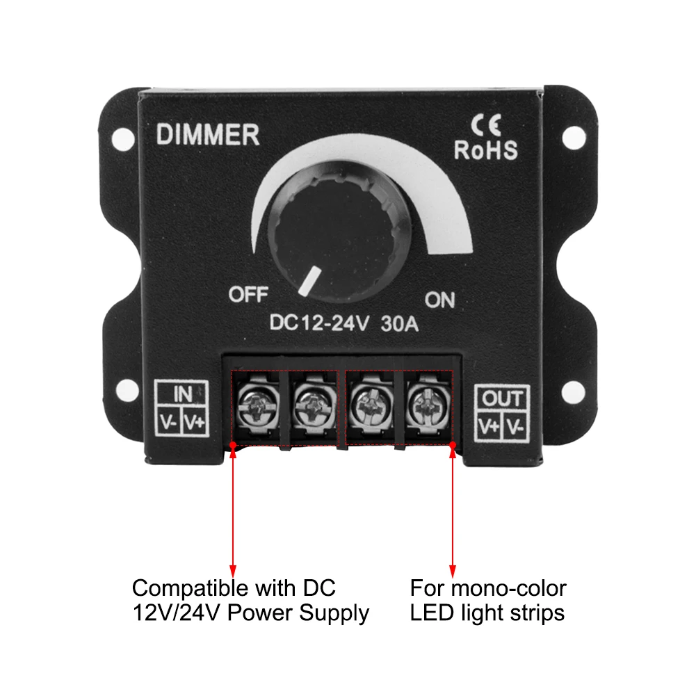 Brand New Dimmer Switch Dimming Controller -20℃~70℃ Adjustable Controller DC 12V-24V 30A Dimming Knob ON/Off Switch
Brand New Dimmer Switch Dimming Controller -20℃~70℃ Adjustable Controller DC 12V-24V 30A Dimming Knob ON/Off Switch