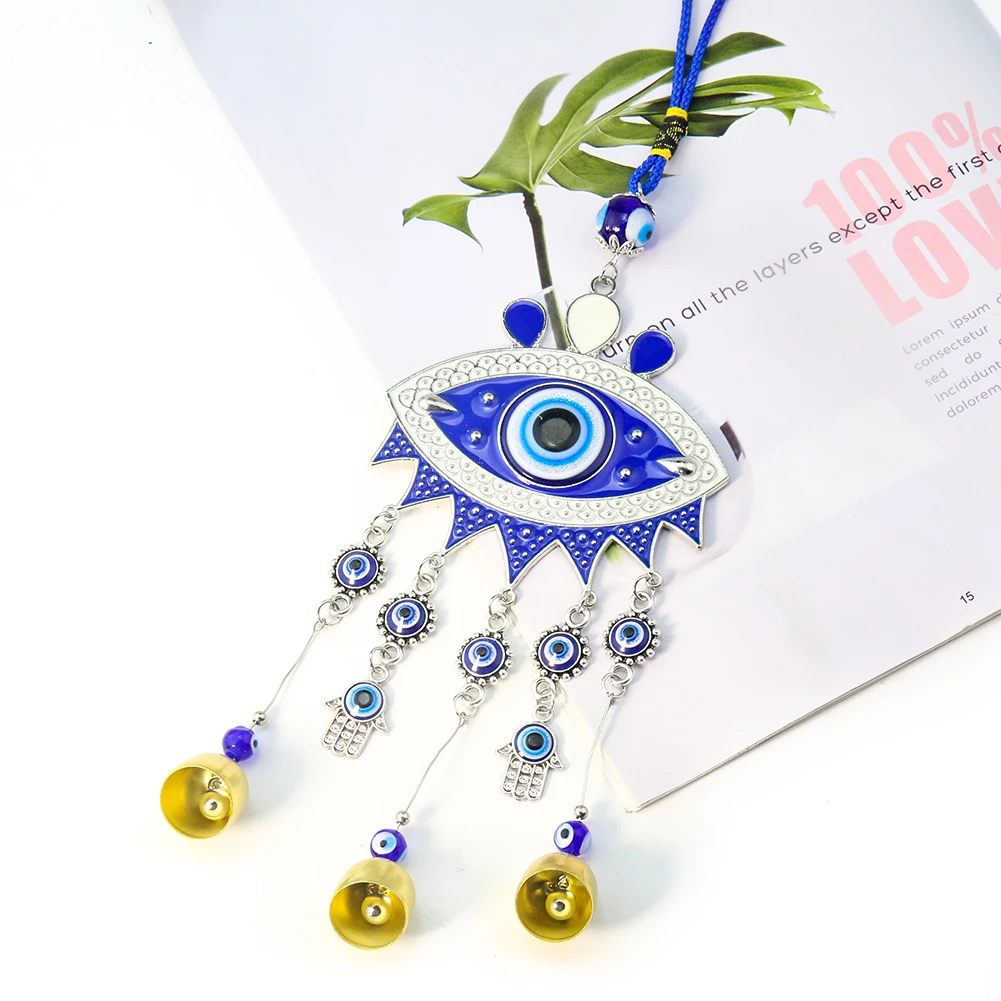 Muy Bien Turkish Blue Eyes Devil's Eye Fatima Hand Metal Wind Chime Amulet Feng Shui Auspicious Home Living Room Hanging Decor
Muy Bien Turkish Blue Eyes Devil's Eye Fatima Hand Metal Wind Chime Amulet Feng Shui Auspicious Home Living Room Hanging Decor