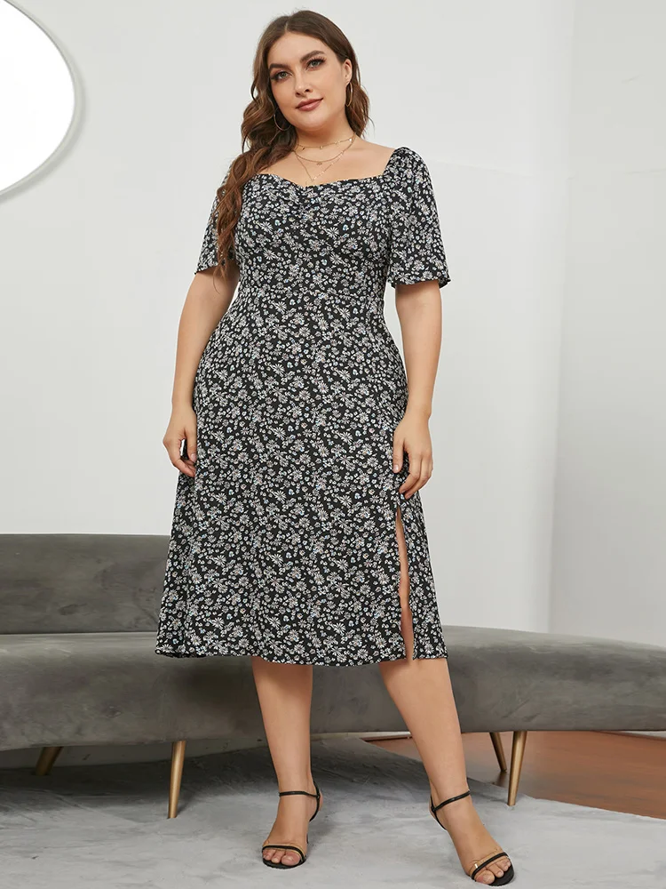 2022 Plus Size Women Clothing Square Neck Street Short Sleeve New Fashion Casual Summer Flowers For Split Dress
2022 Plus Size Women Clothing Square Neck Street Short Sleeve New Fashion Casual Summer Flowers For Split Dress